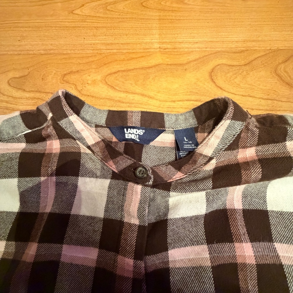 Lands' End Women's Brown and Pink Flannel Tunic Long Sleeve Plaid Top Size L - Picture 3 of 7